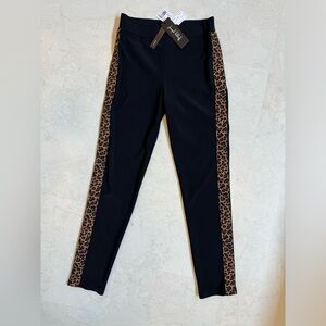Joseph Ribkoff Amelia Black/Leopard trim.  Straight Ankle Pull On Pant. Sz 4